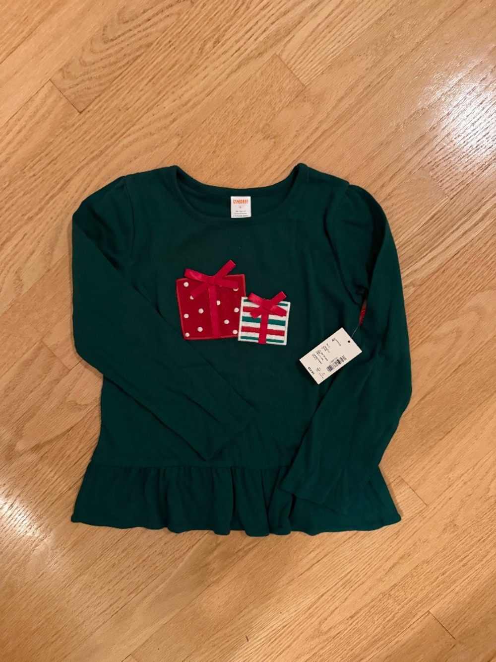 Gymboree Girls Embroidered Present Peplum Top Dark Green Size 8